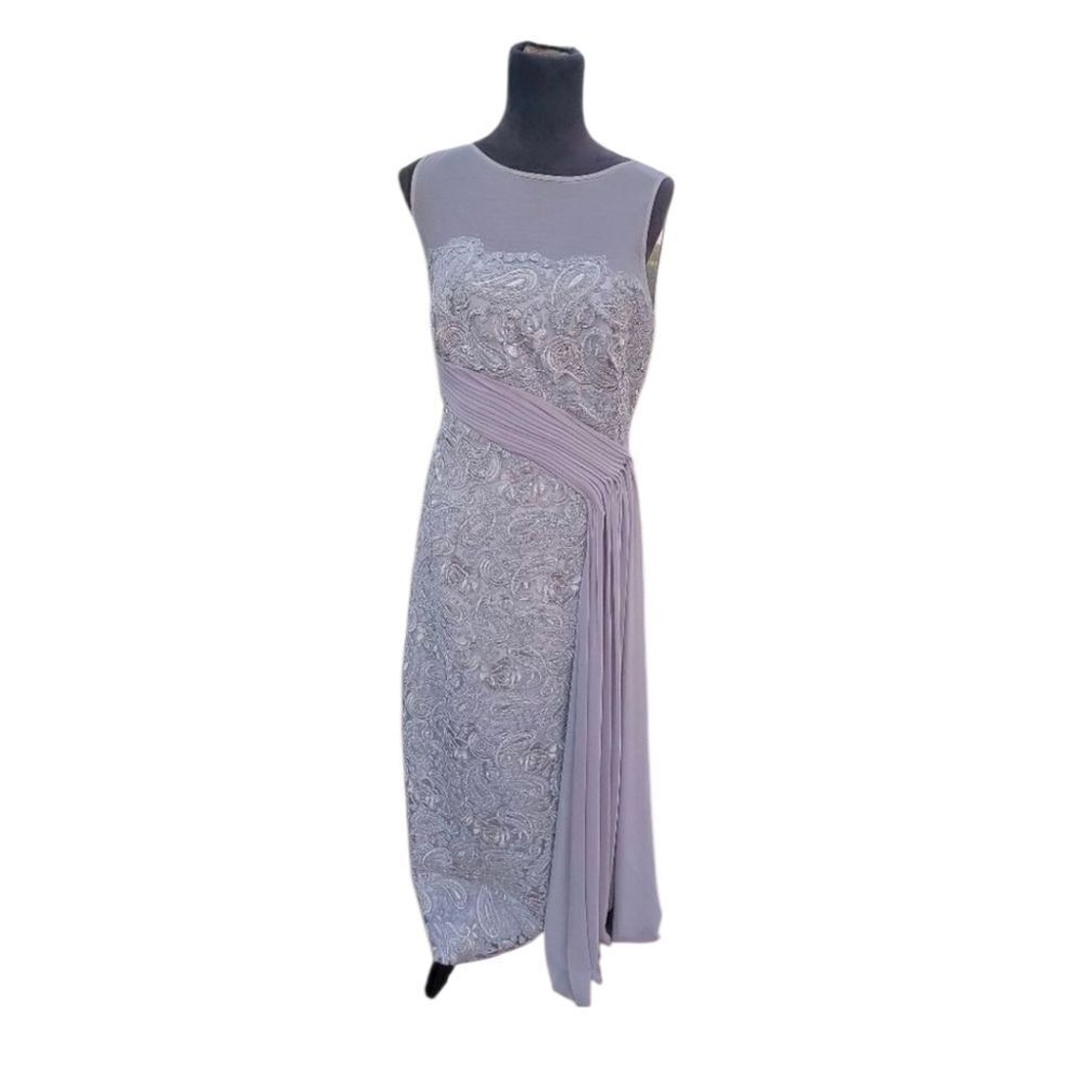 Lauren Women's Gray  Venitaian Lace Side Silt  Sleeveless Wedding  Gown sz 10